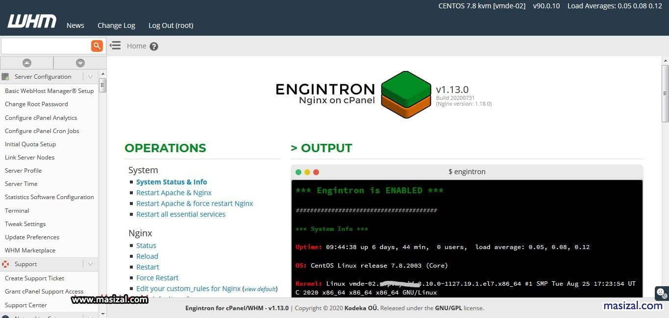 tampilan engintron nginx cPanel