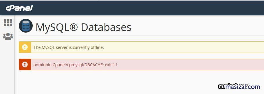 mysql cpanel error adminbin Cpanel/cpmysql/DBCACHE: exit 11