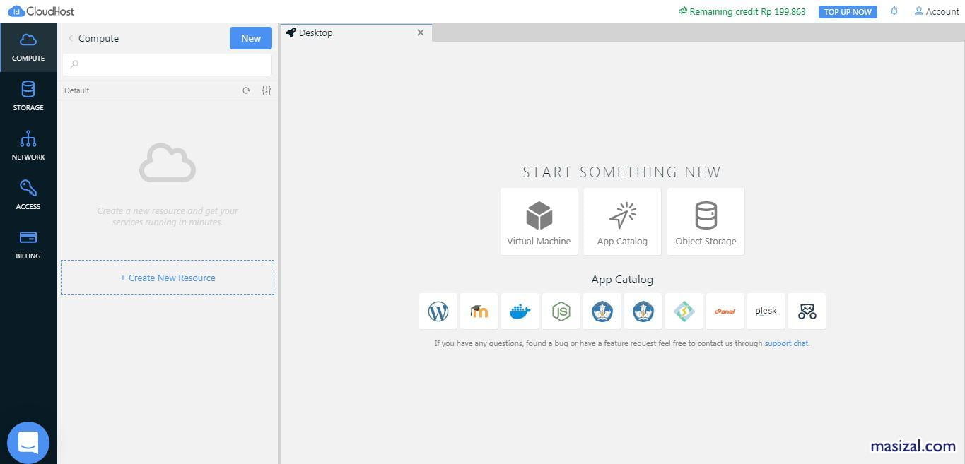 tampilan dashboard idcloudhost cloud vps