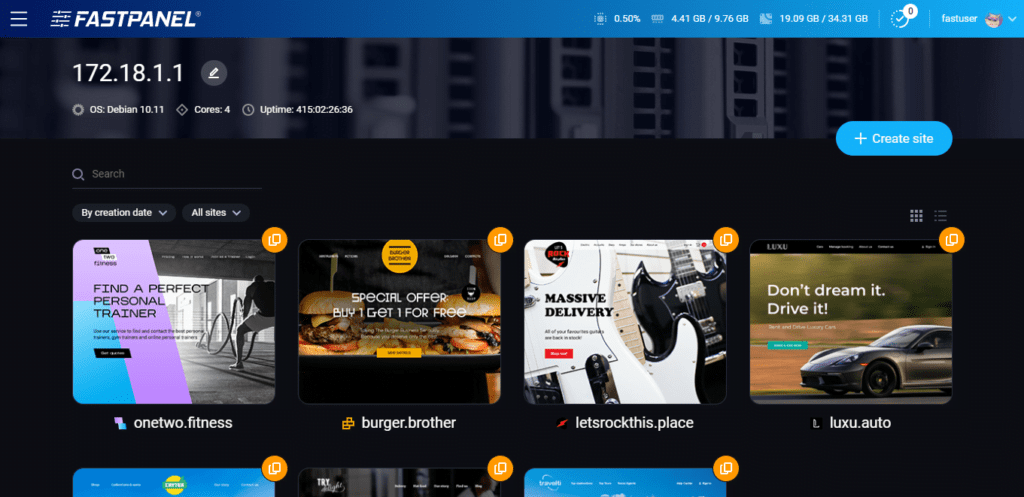 tampilan fastpanel hosting gratis