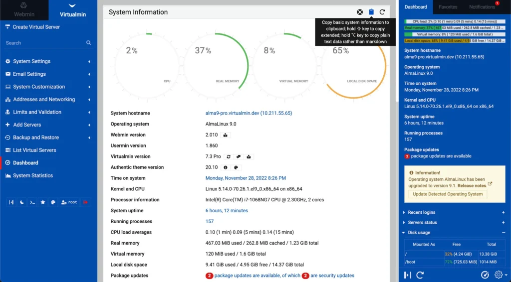tampilan Virtualmin 2023