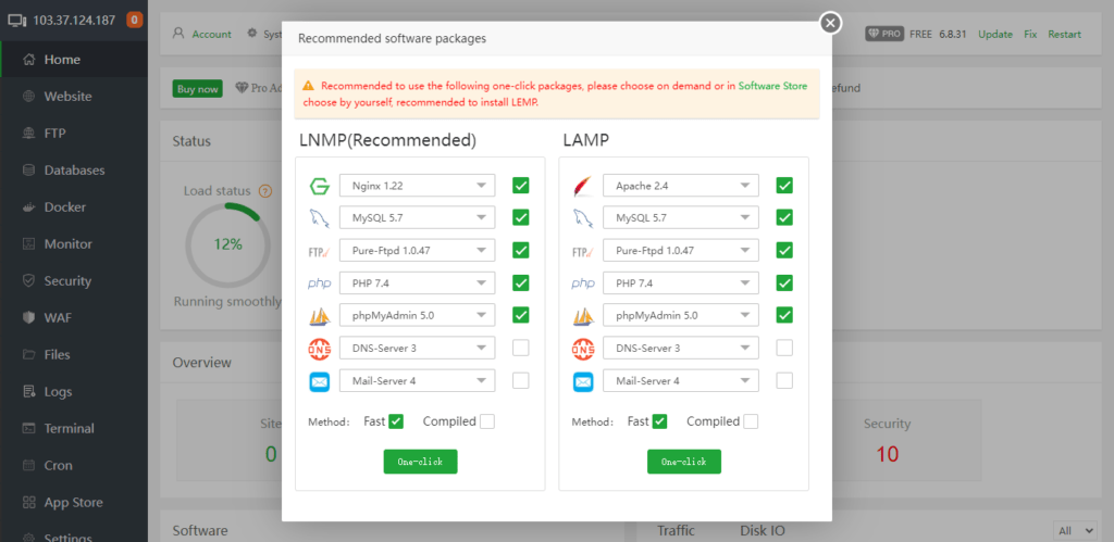 tampilan aaPanel Linux-panel gratis