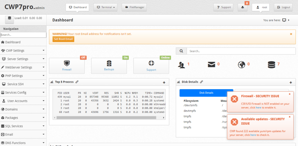 tampilan cwp centos control web panel gratis